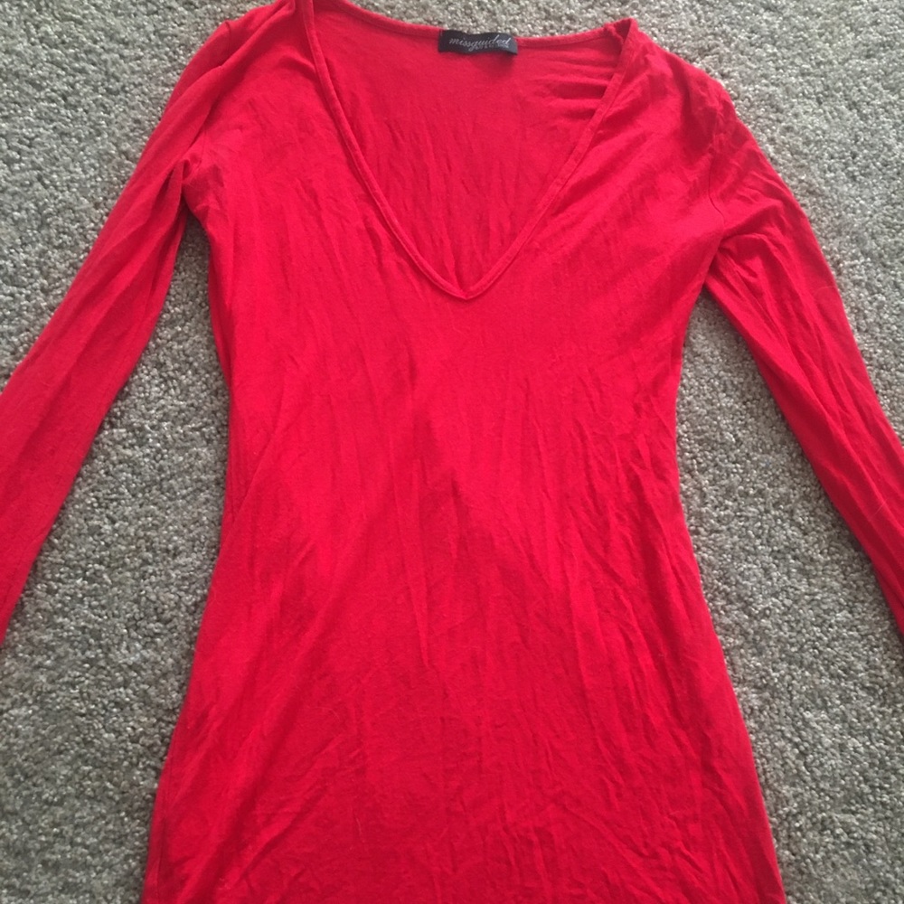 Mini red v-neck dress